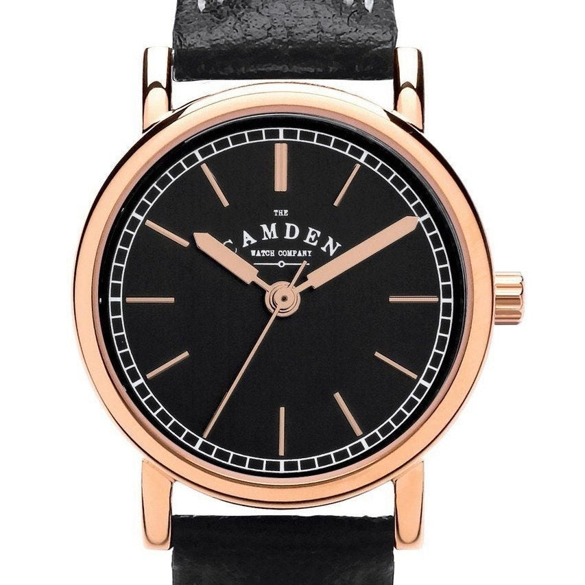 Black Strap And Rose Gold Vintage Style Ladies Watch