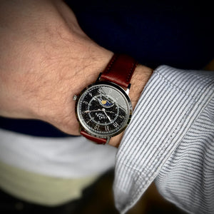 No.27 Moonphase Steel, Black and Oxblood