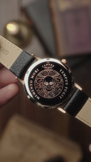 No.27 Memento Mori on Black Leather Strap